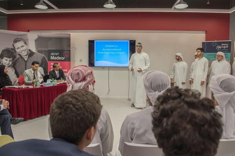 23 April 2018: Emirati students presenting in a competition for a health business project at Abu Dhabi University at Abu Dhabi, UAE Vidhyaa for The National