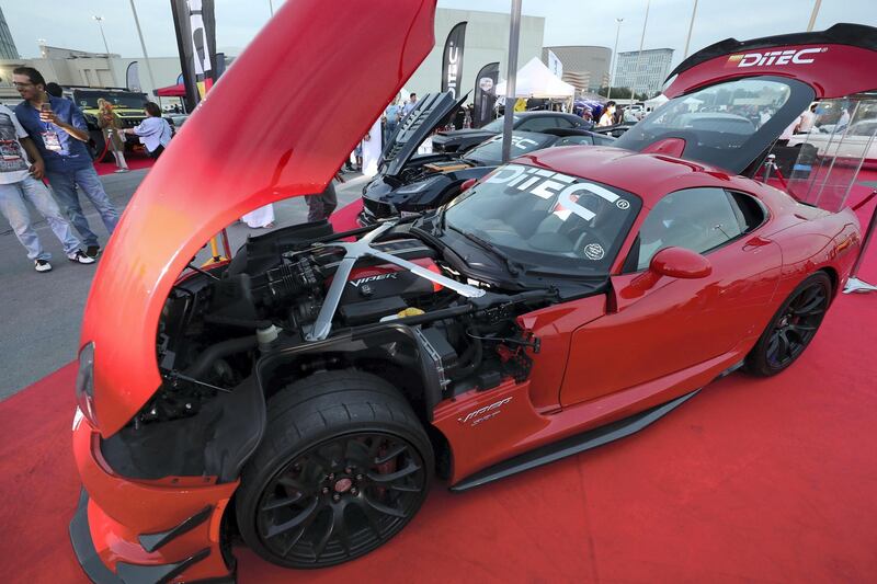 Dubai, United Arab Emirates - November 16, 2018: A Dodge Viper at the annual Gulf Car Festival. Friday the 16th of November 2018 at Festival City Mall, Dubai. Chris Whiteoak / The National