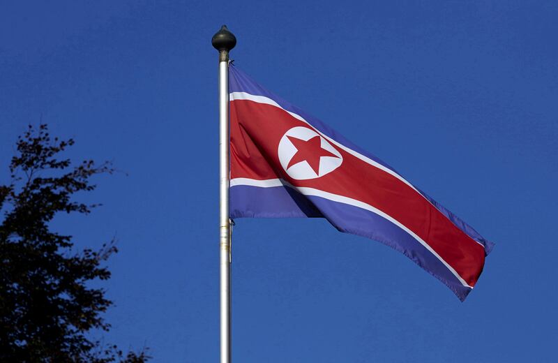 A North Korean flag flies on a mast at the Permanent Mission of North Korea in Geneva. Reuters