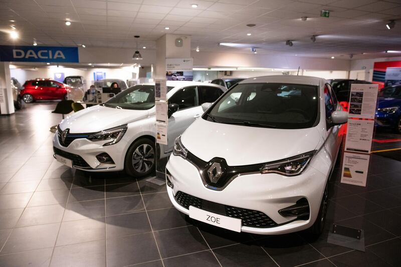 A Renault Zoe Grand Large R135 electric automobile in a Renault SA electric car showroom in Paris, France, on Tuesday, Jan. 12, 2021. Renault's global sales dropped to 2.95 million vehicles in 2020 after the pandemic pummeled demand and it focused on improving profitability over volumes. Photographer: Benjamin Girette/Bloomberg