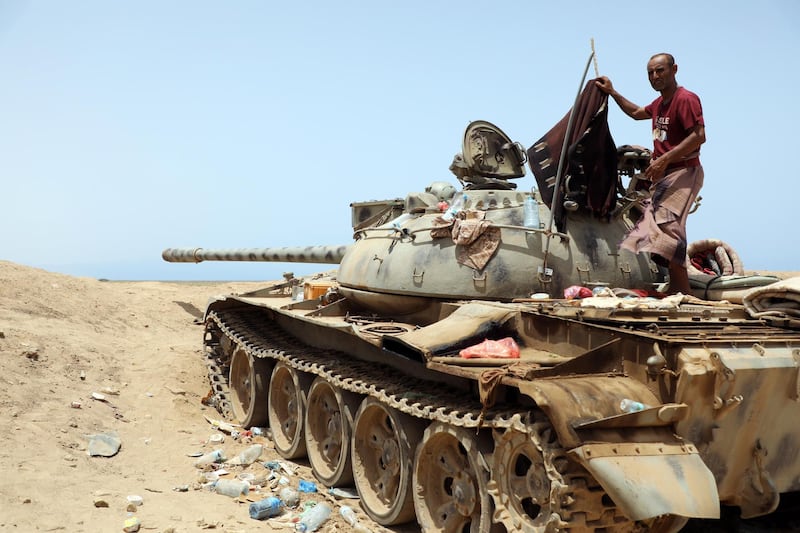 YEMEN: Militia members of the Southern Transitional Council during fighting against Yemeni pro-government forces in the southern province of Abyan, Yemen, on May 13 2020. EPA