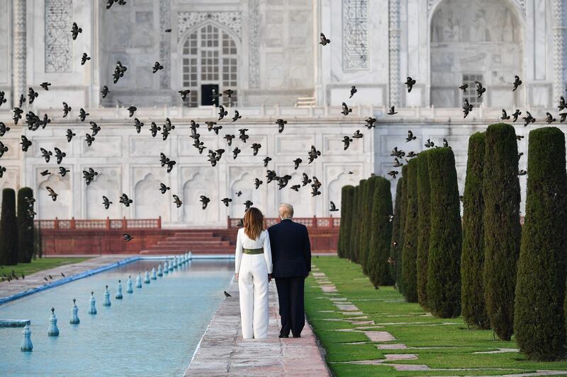 US President Donald Trump and First Lady Melania Trump visit the Taj Mahal in Agra.  AFP