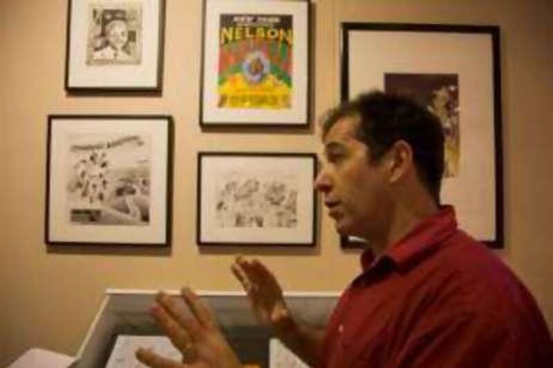Jonathan Shapiro, aka the cartoonist Zapiro with an exhibition of his cartoons featuring Nelson Mandela at the Mandela Foundation in Johannesburg, NDec 2008, South Africa. 

Photo Greg Marinovich *** Local Caption ***  17921_20081208_1738.jpg