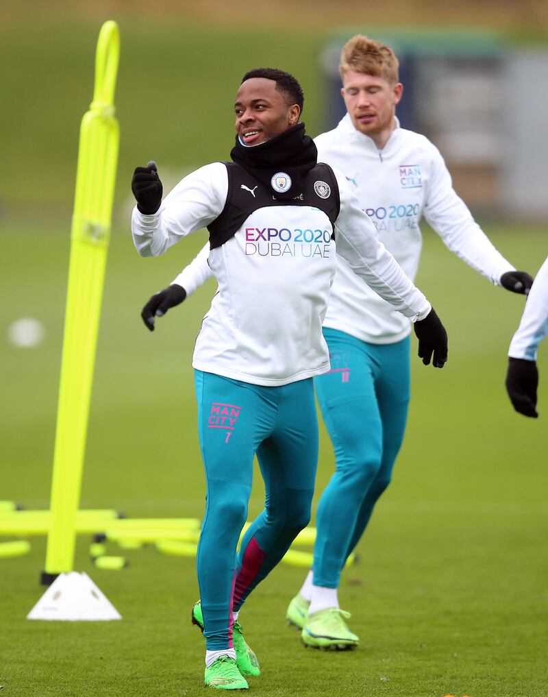 City's Raheem Sterling during training ahead of the game against Atletico Madrid. PA