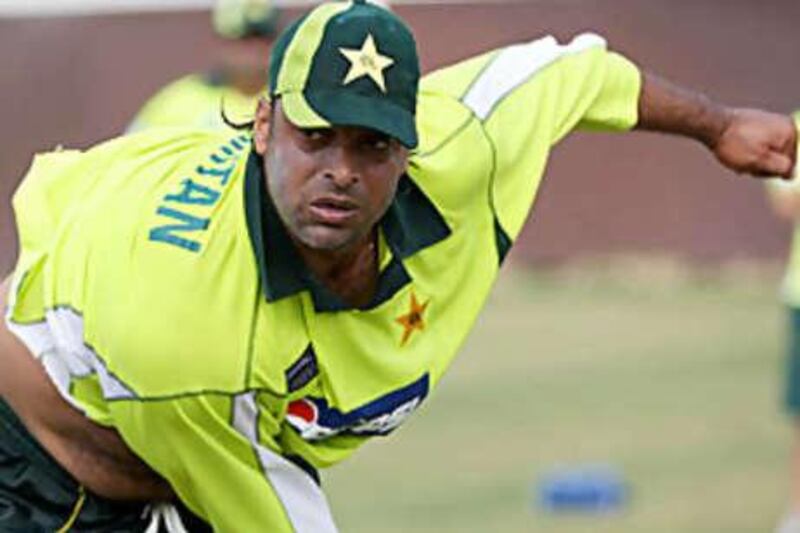 The first man to break the 100mph mark for a delivery, the Pakistani bowler Shoaib Akhtar practices to take on Chris Gayle and the rest of West Indies team in the Fortune Cup.