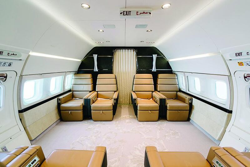 The seating area aboard one of Royal Jet's private planes. Courtesy: Royal Jet