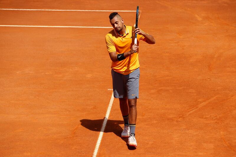 ROME, ITALY - MAY 16:  Nick Kyrgios of Australia reacts against Casper Rudd of Norway in their Mens Singles Round of 32 Match during Day Five of the International BNL d'Italia at Foro Italico on May 16, 2019 in Rome, Italy. (Photo by Adam Pretty/Getty Images)