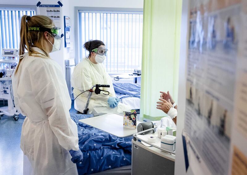 Nurses care for a Covid-19 patient on the intensive care ward of the UMC Clinic in Maastricht, the Netherlands. EPA