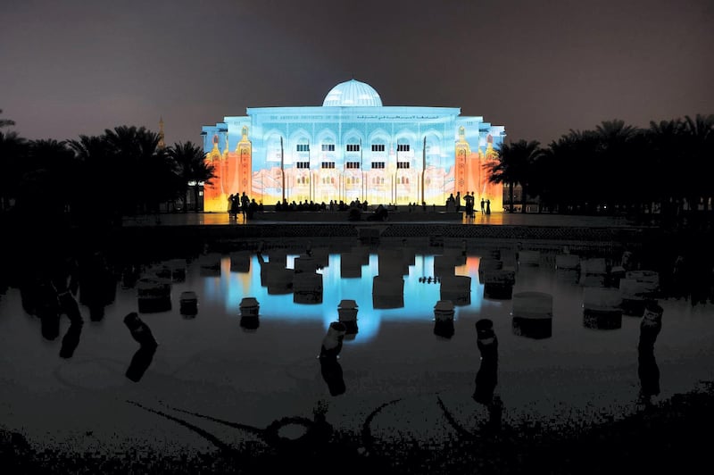 American University of Sharjah during the Sharjah Light Festival 2019. Courtesy of Sharjah Light Festival