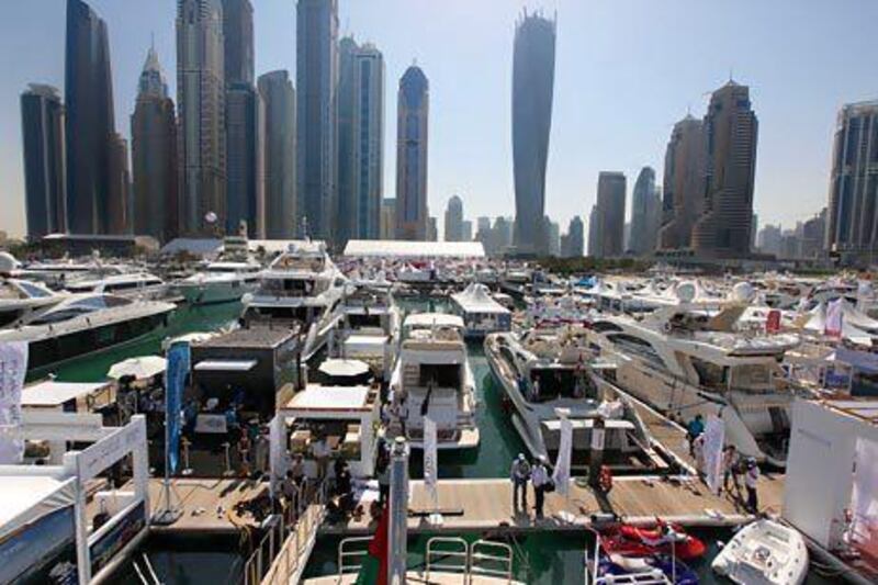 Four-hundred and thirty boats will be on display this year at the Dubai International Boat Show, which is expected to draw 26,000 visitors. Pawan Singh / The National