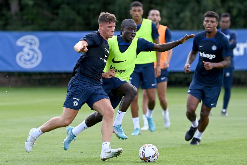 Ross Barkley and N'Golo Kante during training at Cobham.