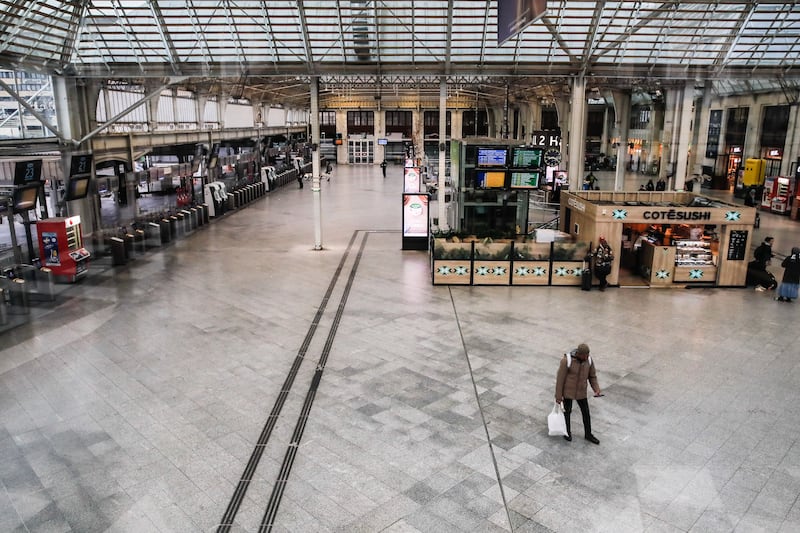 The empty Gare de Lyon station in Paris, amid disruption to train services during nationwide strikes. EPA