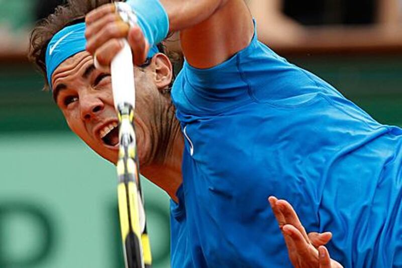 Rafael Nadal serves on his way to victory over Ivan Ljubicic yesterday.