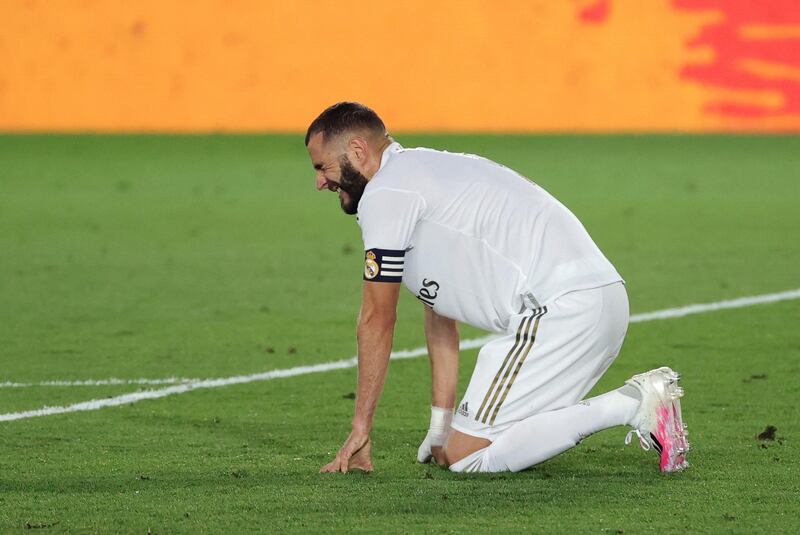 Karim Benzema after suffering an injury. EPA