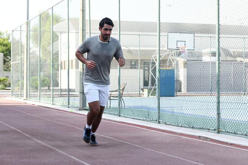 Nasser Al Ketbi-AD Nasser Al Ketbi, 23, jogging at the Abu Dhabi Country Club on May 24, 2021. Khushnum Bhandari / The National 
Reporter: Haneen Dajani News