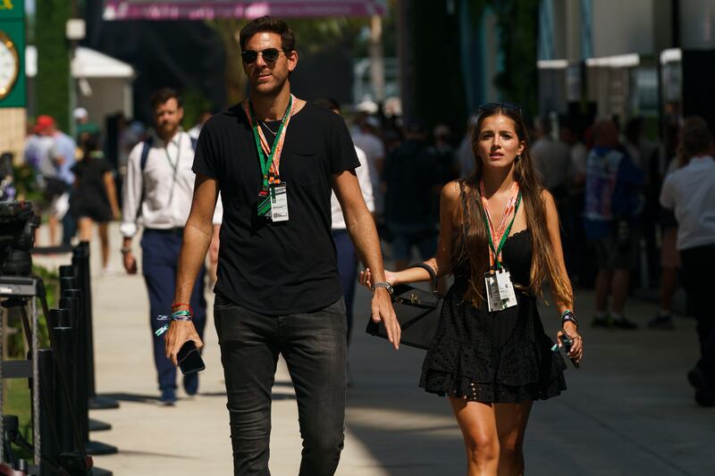 Former tennis player Juan Martin del Potro and girlfriend Oriana Barquet arrive at the Miami International Autodrome for the Formula One Grand Prix of Miami. EPA