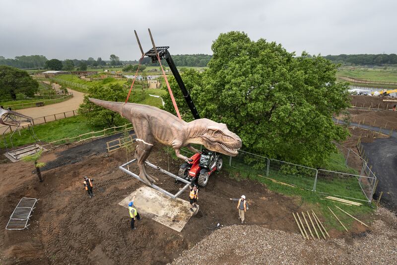 On Monday a gigantic animatronic Tyrannosaurus Rex was installed at the Yorkshire Wildlife Park in Doncaster. PA