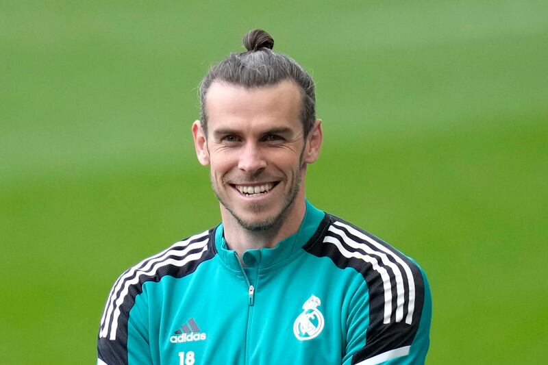 Real Madrid's Gareth Bale smiles during a training session at Stamford Bridge ahead of Wednesday's Champions League first-leg quarterfinal against Chelsea. AP