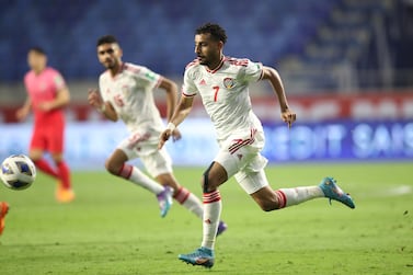 Harib Abdalla of the UAE in action during the FIFA World Cup 2022 qualifiers soccer match between the UAE and South Korea in Dubai, United Arab Emirates, 29 March 2022.   EPA / ALI HAIDER