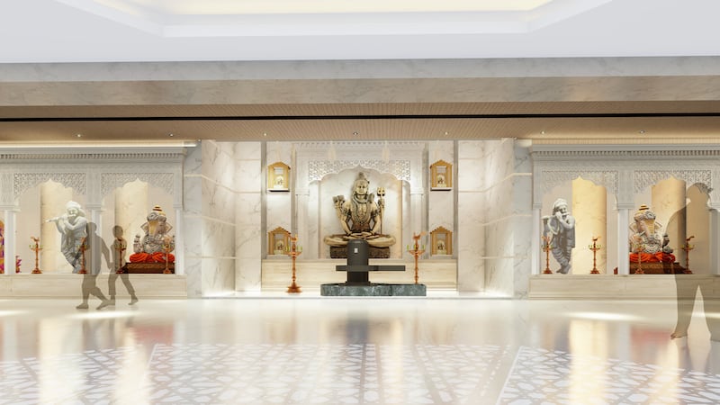 Rendering of first floor player hall, The Hindu Temple, Jebel Ali. Courtesy Hindu Temple, Jebel Ali