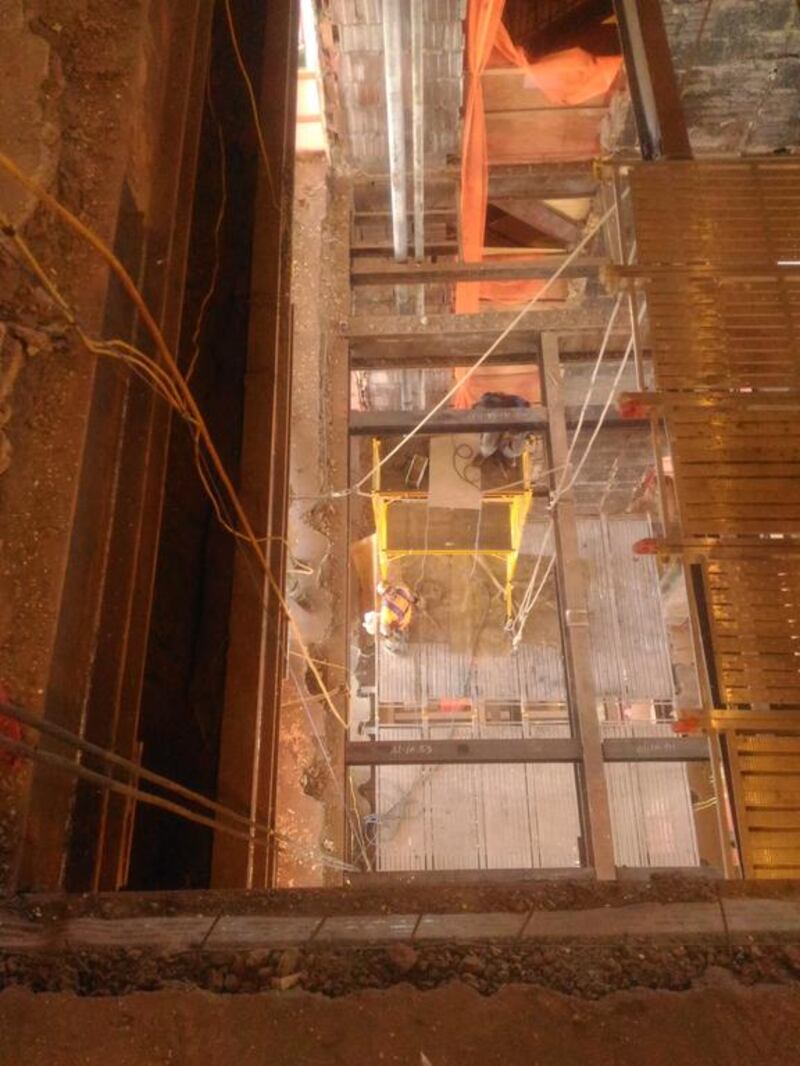 Interior view of floor by floor demolition on large commercial building in lower Manhattan. John S Moller