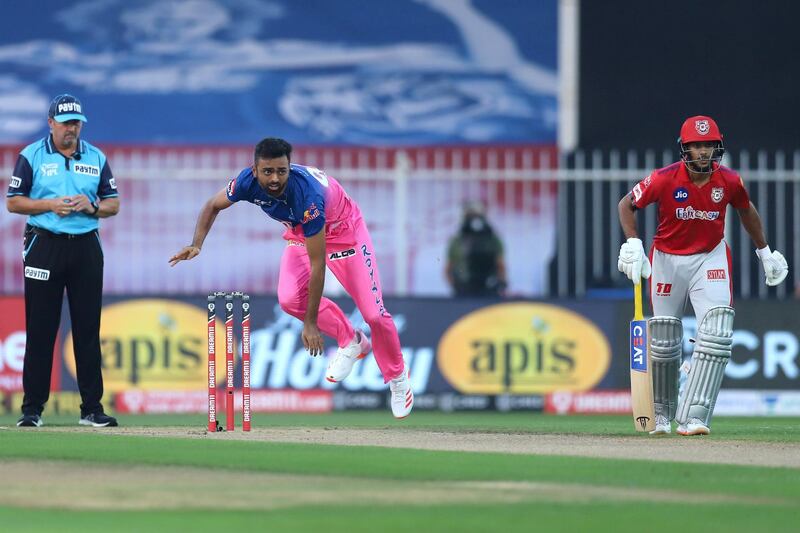 Jaydev Unadkat of Rajasthan Royals bowls during match 9 season 13 of the Dream 11 Indian Premier League (IPL) between Rajasthan Royals and Kings XI Punjab held at the Sharjah Cricket Stadium, Sharjah in the United Arab Emirates on the 27th September 2020.
Photo by: Deepak Malik  / Sportzpics for BCCI