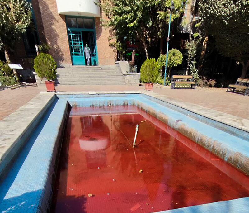 Red waters at Honarmandan Park in Tehran. Activists took to Twitter and described the red fountains as ‘works of art’, giving them the collective title ‘Tehran covered in blood’.