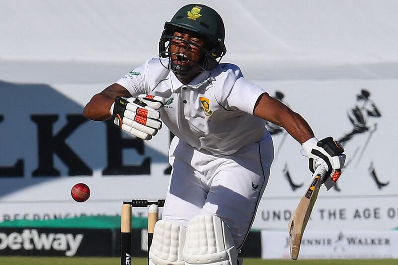 South Africa's Keegan Petersen is hit on the body while batting. He finished unbeaten on 48. AFP