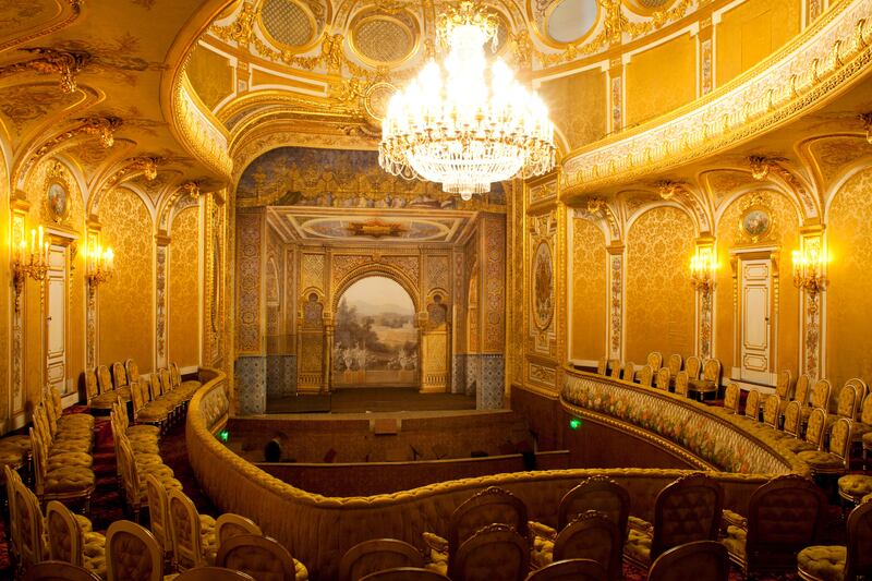 The restoration of Château de Fontainebleau‚s Imperial Theatre - The Sheikh Khalifa bin Zayed Al Nahyan Theatre - enters its final phase. After Restoration Phase 1. The Imperial Theater auditorium, view toward the stage, after restoration Photo Courtesy: TCA Abu Dhabi *** Local Caption ***  na17ma-theatre1.jpg