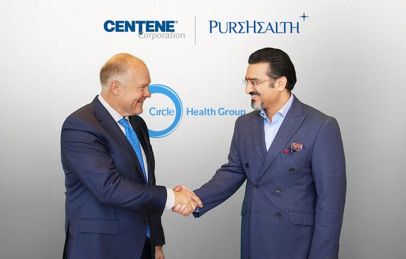 Brent Layton (left), senior advisor of Centene Corporation, and Farhan Malik, managing director and group chief executive of Pure Health. Photo: Pure Health