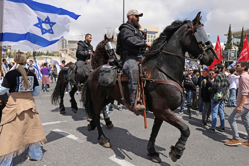 Mounted police officers outside Israel's parliament in Jerusalem. AFP