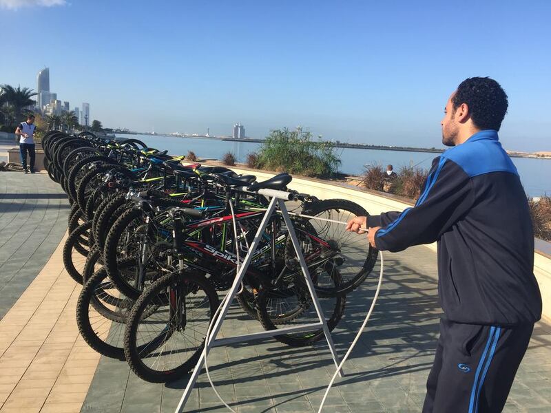 Preperations for the EU embassies ride on Abu Dhabi corniche. Christopher Pike / The National
