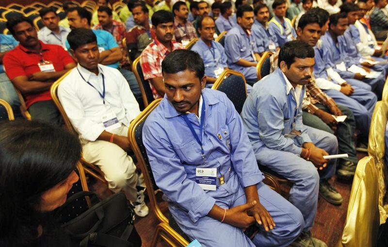 The Ministry of Overseas Indian Affairs launched the Mahatma Gandhi Pravasi Suraksha Yojana voluntary insurance scheme for Indian workers on Monday. Sarah Dea / The National 