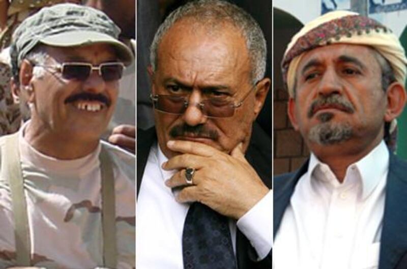 Left to right, General Ali Mohsen, Presient Ali Abdullah Saleh and Sheikh Sadeq al Ahmar