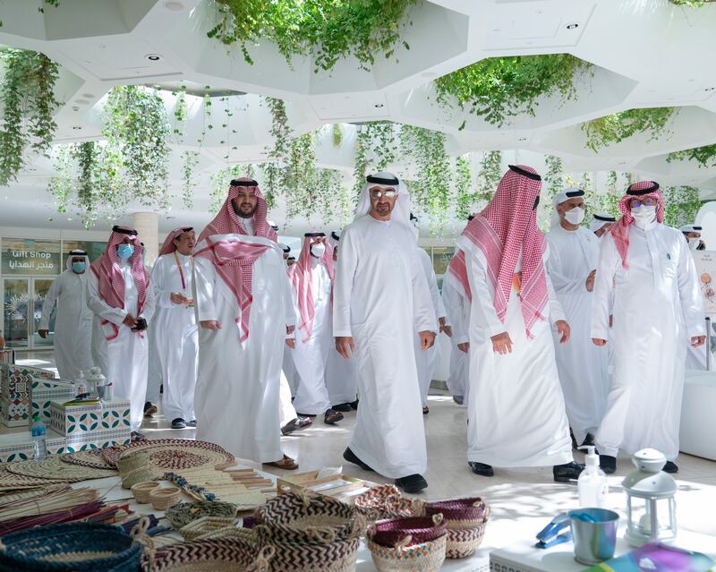 Sheikh Mohamed said of his visit: 'At Expo 2020 Dubai I had the pleasure of visiting the pavilion of the Kingdom of Saudi Arabia, a unique experience that authentically reflects the kingdom's rich history, its flourishing journey and ambitious vision for the future.'