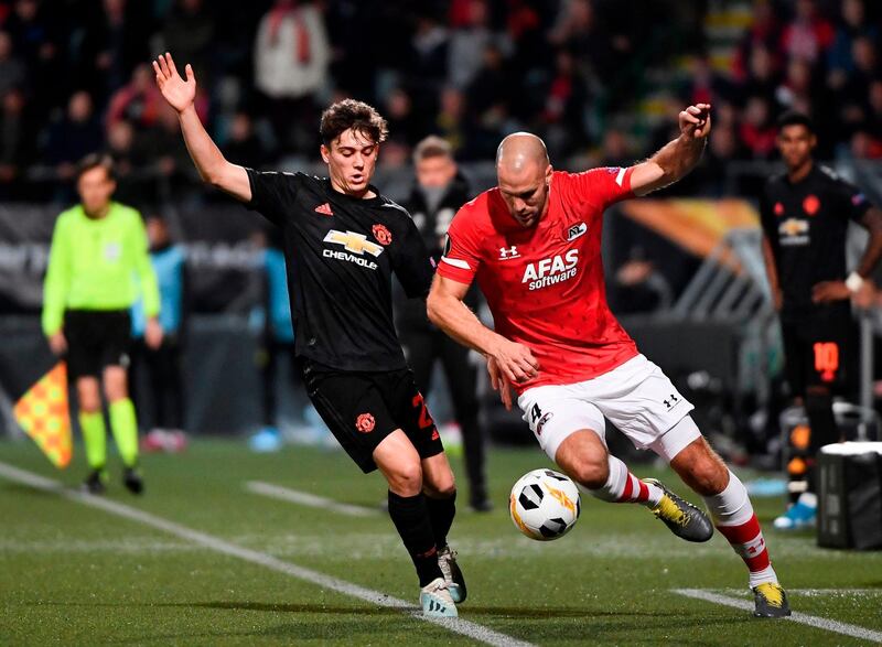 United defender Victor Lindelof, left, vies for the ball with Ron Vlaar. AFP