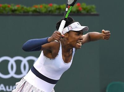 Mar 9, 2019; Indian Wells, CA, USA;  Venus Williams (USA) reacts as she defeated Petra Kvitova (not pictured) in her second round match in the BNP Paribas Open at the Indian Wells Tennis Garden. Mandatory Credit: Jayne Kamin-Oncea-USA TODAY Sports