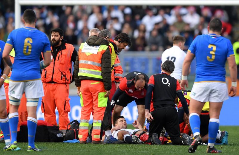 ROME, ITALY - FEBRUARY 04:  Ben Youngs of England recieves medical treatment during the NatWest Six Nations round One match between Italy and Engalnd at Stadio Olimpico on February 4, 2018 in Rome, Italy.  (Photo by Shaun Botterill/Getty Images)