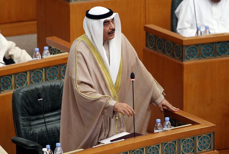Kuwait's Prime Minister Sheikh Sabah Al Khalid addresses a parliamentary session at the National Assembly in Kuwait City.AFP