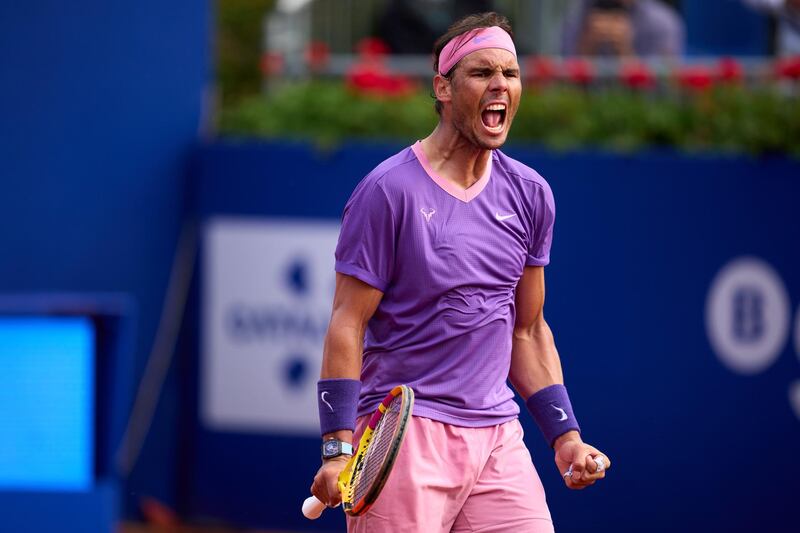 Rafael Nadal celebrates his victory against Kei Nishikori in the third round of the Barcelona Open on Thursday, April 22. Getty