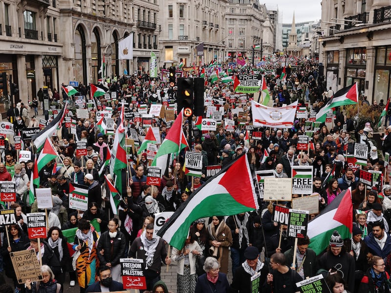Pro-Palestinian protesters march down Regent Street in London. Getty Images