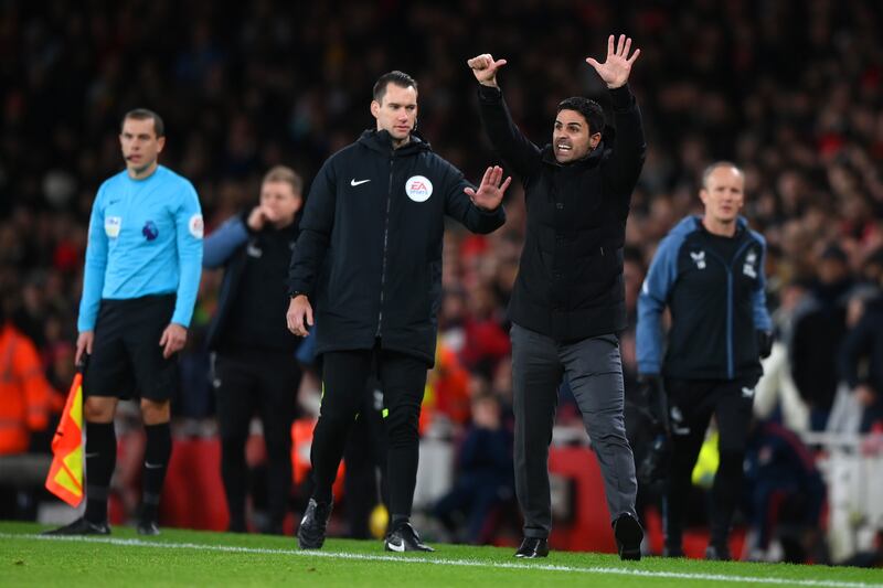 Arsenal manager Mikel Arteta reacts on the touchline against Newcastle. Getty