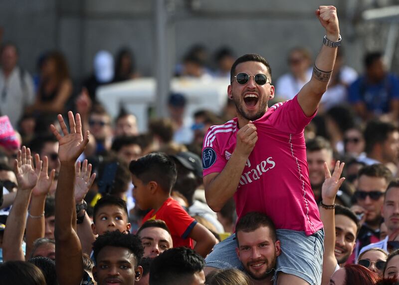 Real Madrid fans gather at Cibeles square to celebrate their team's 14th European Cup. AFP