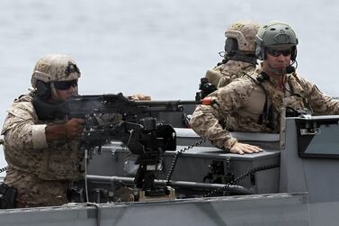 Soldiers take part in joint Jordan-US maneuvers during the "Eager Lion" military exercises in the Gulf of Aqaba on May 18, 2015. The annual "Eager Lion" exercises includes the participation of 10,000 troops from at least 18 countries, and incorporates scenarios including disaster relief and air defense. AFP PHOTO / KHALIL MAZRAAWI (Photo by KHALIL MAZRAAWI / AFP)