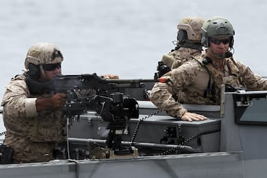 Soldiers take part in joint Jordan-US maneuvers during the "Eager Lion" military exercises in the Gulf of Aqaba on May 18, 2015. The annual "Eager Lion" exercises includes the participation of 10,000 troops from at least 18 countries, and incorporates scenarios including disaster relief and air defense. AFP PHOTO / KHALIL MAZRAAWI (Photo by KHALIL MAZRAAWI / AFP)