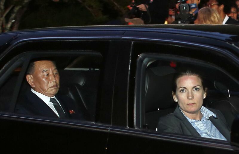 Kim Young Chol, left, Vice Chairman of North Korea, leaves Corinthian Condominiums following a meeting with US Secretary of State Mike Pompeo on May 30, 2018 in New York. The North Korean senior official arrived in New York earlier on May 30, 2018 for talks on salvaging a summit meeting between US President Donald Trump and North Korean leader Kim Jong Un. Kena Betancur / AFP