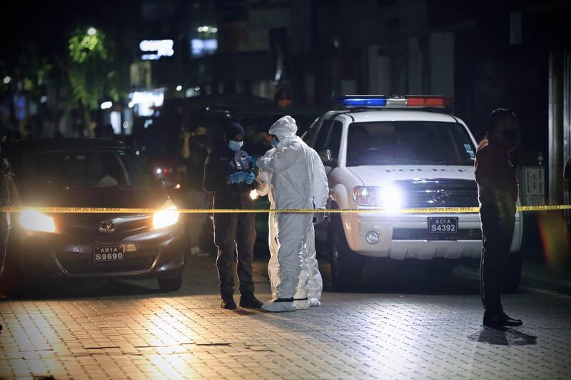 Police are currently active on the scene of an explosion on Neeloafaru Magu in Malé, with Speaker of Parliament President Mohamed Nasheed has sustained injuries and is currently receiving treatment at ADK Hospital. Courtesy Maldives Police