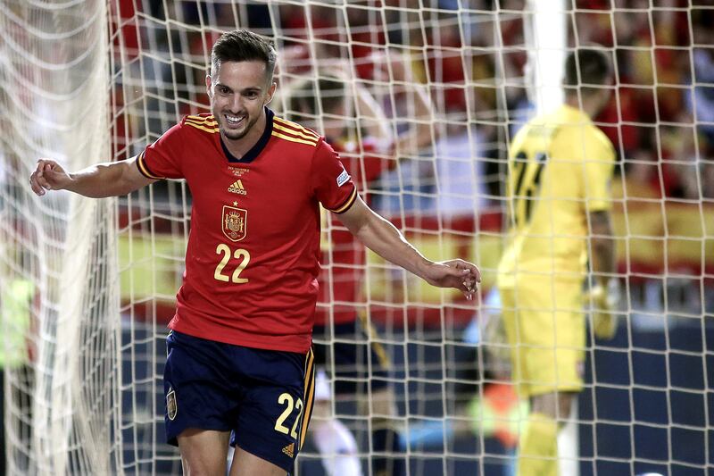 Pablo Sarabia of Spain celebrates after scoring. EPA
