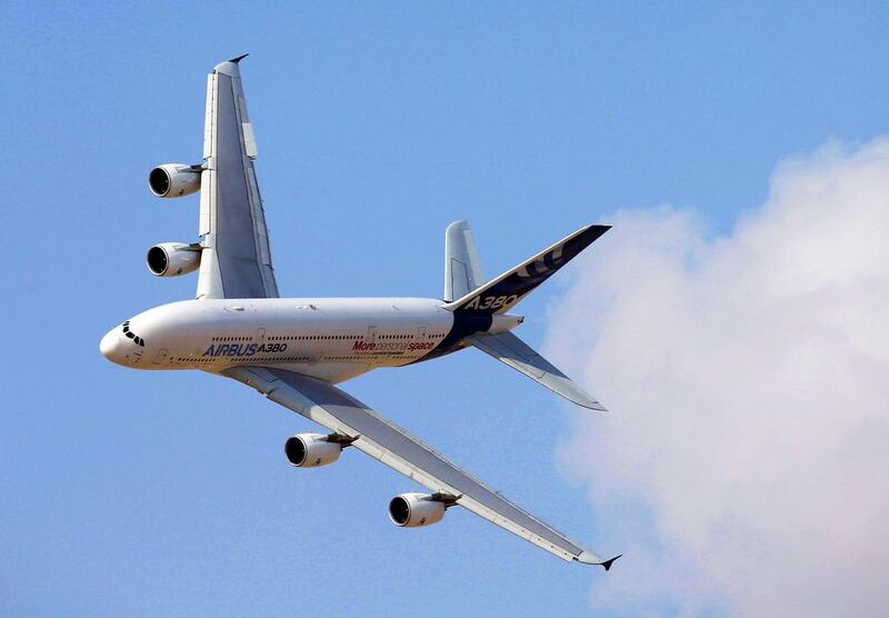 An Airbus A380 performs during the Dubai Airshow. Karim Sahib / AFP