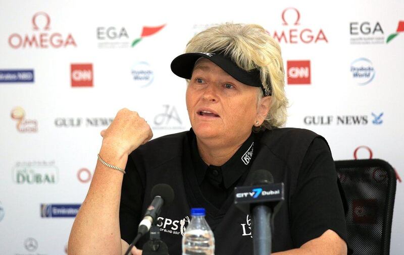 Laura Davies shown at a pre-tournament press conference on Tuesday in Dubai ahead of the Omega Dubai Ladies Masters. David Cannon / Getty Images / December 8, 2015 
